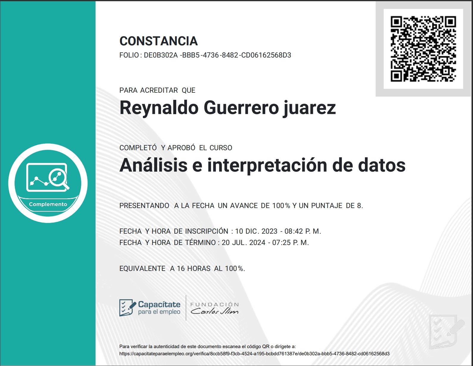 Certificado Analisis e Interpretacion de Datos